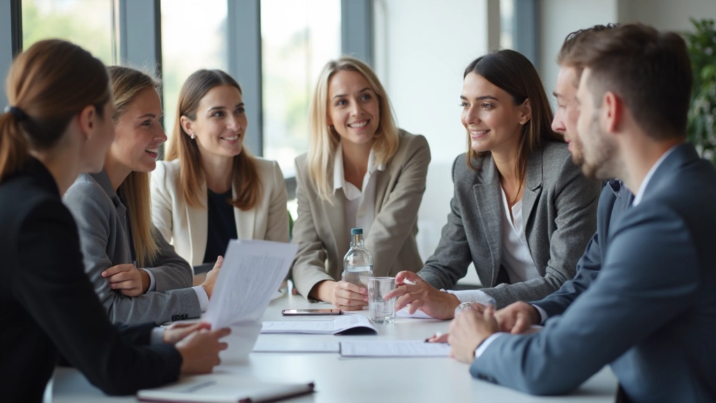 Профессиональная встреча команды в современном офисе, обсуждение проекта, естественное освещение