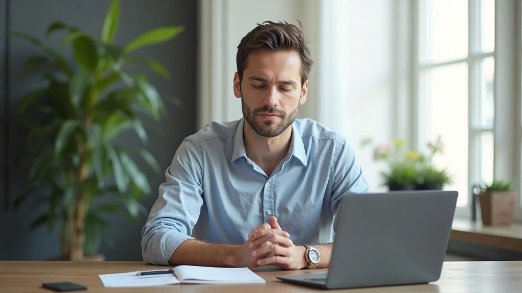 Профессионал медитирует в спокойной обстановке офиса