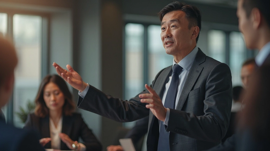 Лидер презентирует идею перед аудиторией в конференц-зале