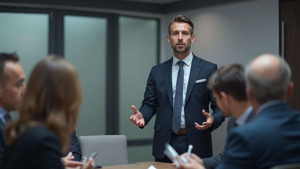 Лидер, проводящий встречу с командой, вдохновляющее лидерство в офисе
